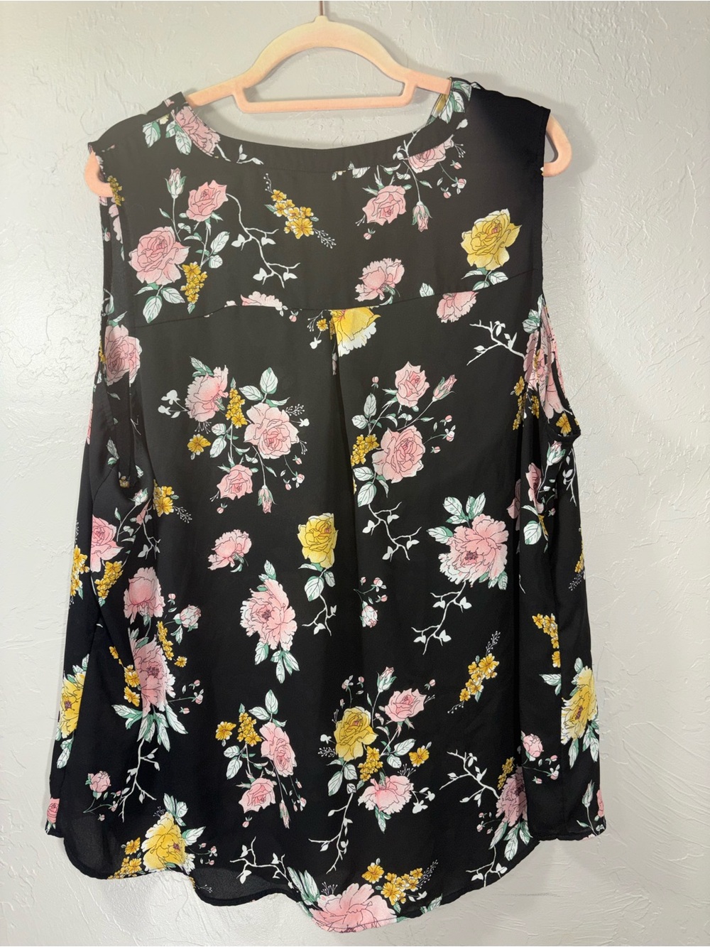 Maurices Black Floral V-Neck Sleeveless Blouse with Pink & Yellow Flowers - Picture 12 of 12